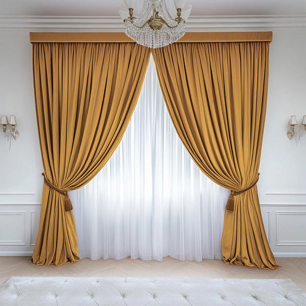 Outlet Draperie de Catifea Mustar 70% Opacitate 150 L / 190 H -Cu Rejansa (1 buc)