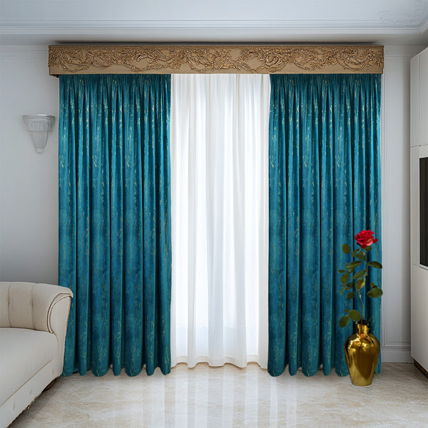 Draperie de Catifea Luxury Albastru cu Insertii - Cu Rejansa Gue 105