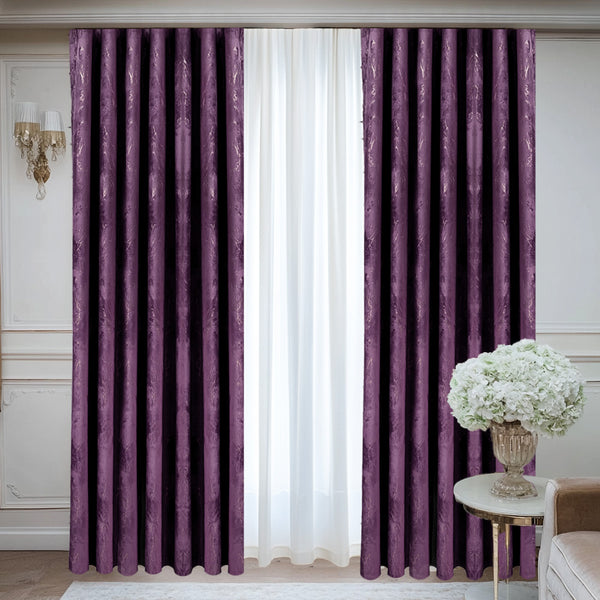 Outlet Draperie de Catifea Luxury Mov cu Insertii 100 L / 209 H- Cu Rejansa gue 04