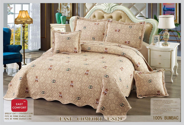 Set Cuvertura de Pat Dublu Bumbac - 5 Piese Model Teddy Bear Bej